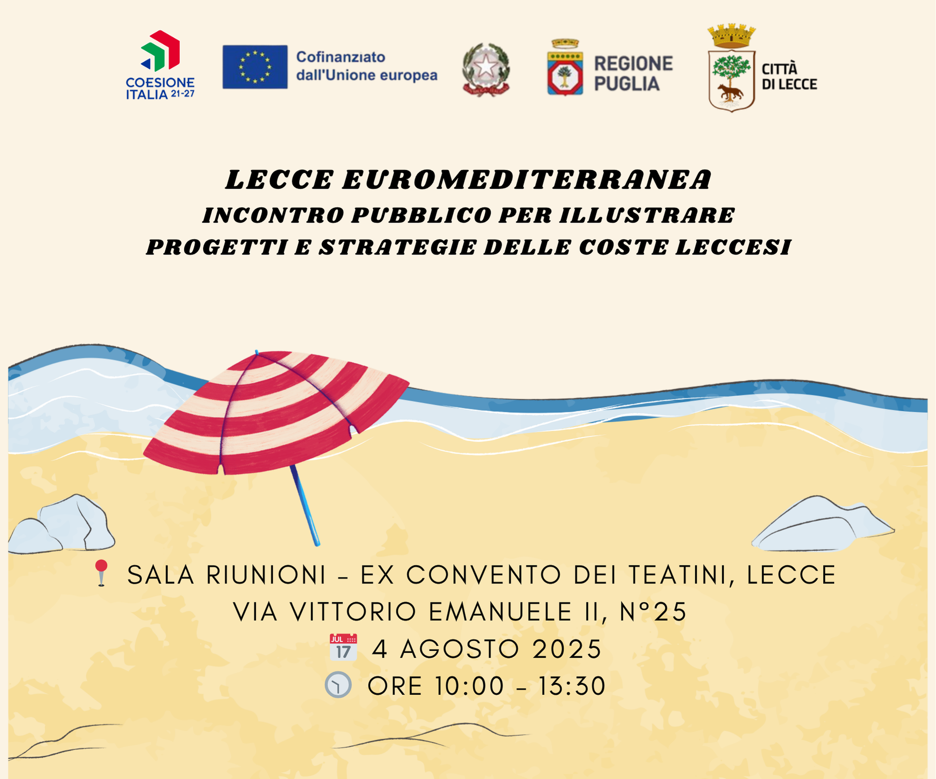 Incontro pubblico per illustrare i progetti e le strategie delle coste leccesi nell’ambito di LECCE EUROMEDITERRANEA