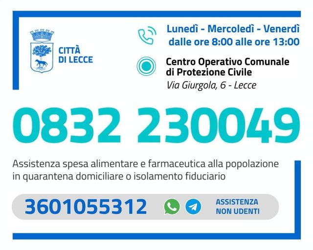 Presso il Centro operativo comunale è attivo il servizio spesa per le persone in isolamento o quarantena coc
