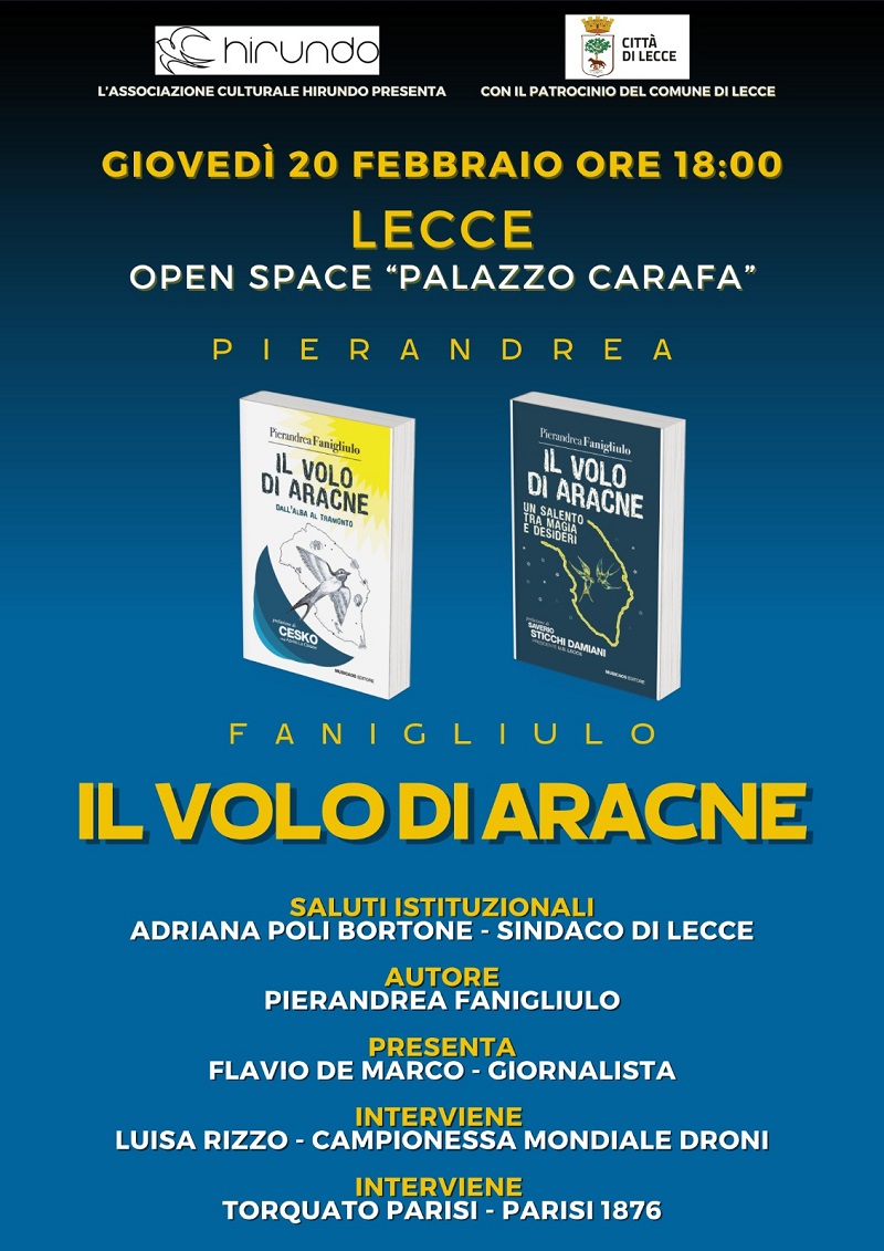 Le opere letterarie di Pierandrea Fanigliulo, le immagini di Luisa Rizzo e le luminarie dei fratelli Parisi: le eccellenze salentine protagoniste il 20 febbraio all'Open Space Il volo di Aracne