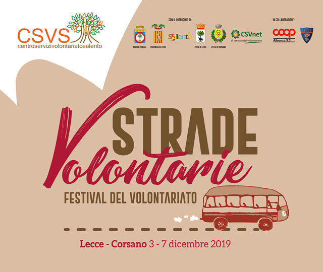 Strade Volontarie, dal 3 al 7 dicembre il festival del volontariato organizzato da CSV Salento locandina strade volontarie