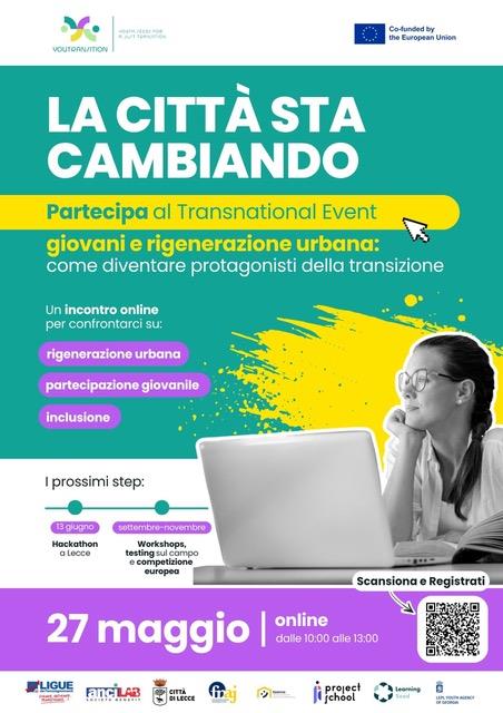 Partecipazione giovanile, rigenerazione urbana e sostenibilità: il 27 maggio l’evento europeo del progetto YouTransition