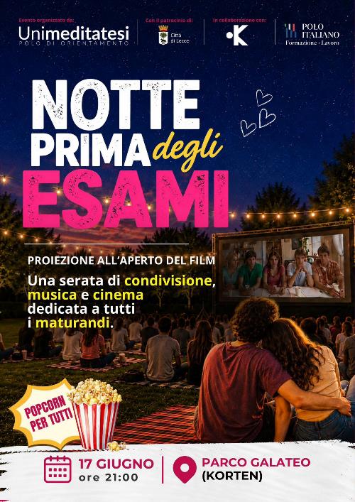 "Notte prima degli esami": al Parco Galateo una serata di cinema, musica e condivisione dedicata ai maturandi