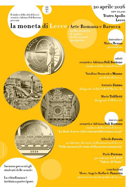 Lecce presenta la moneta celebrativa: un viaggio tra arte romana e barocca